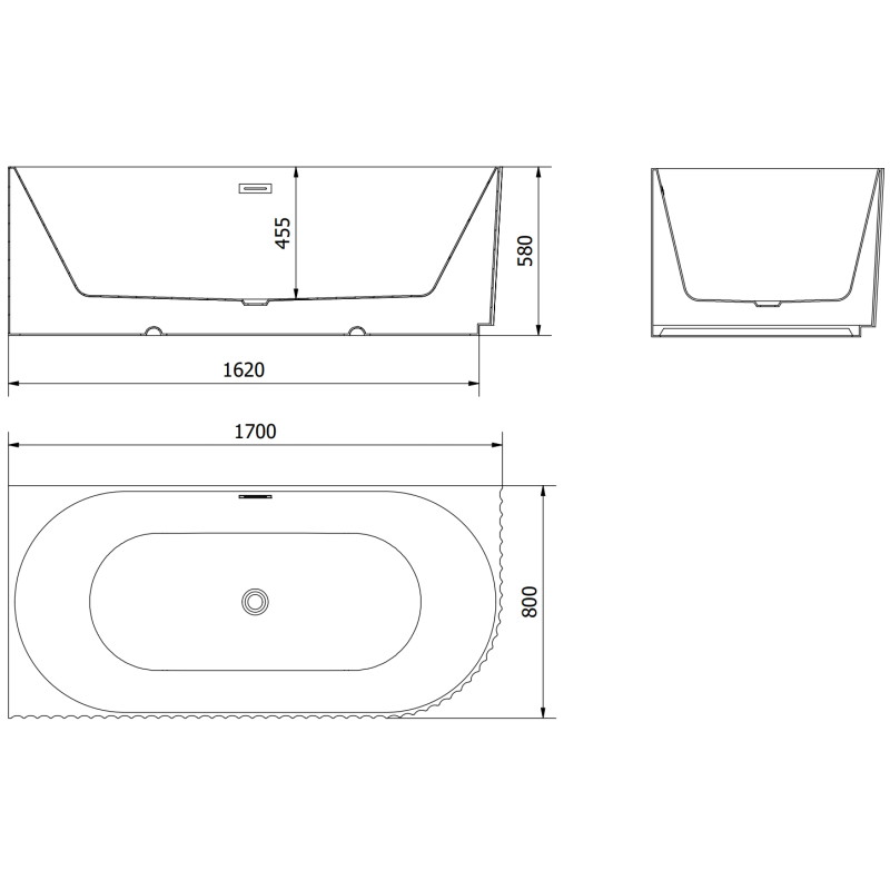 Mexen Gia baignoire autoportante d'angle rainurée gauche 170 x 80 cm, noir mat, trop-plein or brossé - 52701708071L-55