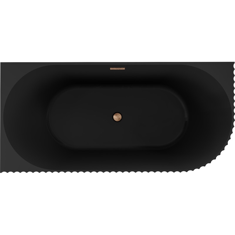 Mexen Gia baignoire autoportante d'angle rainurée gauche 170 x 80 cm, noir mat, trop-plein cuivre brossé - 52701708071L-65