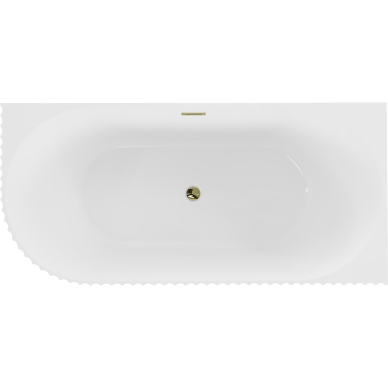 Mexen Gia baignoire autoportante d'angle cannelée droite 150 x 75 cm, blanc brillant, trop-plein doré - 52701507500P-50