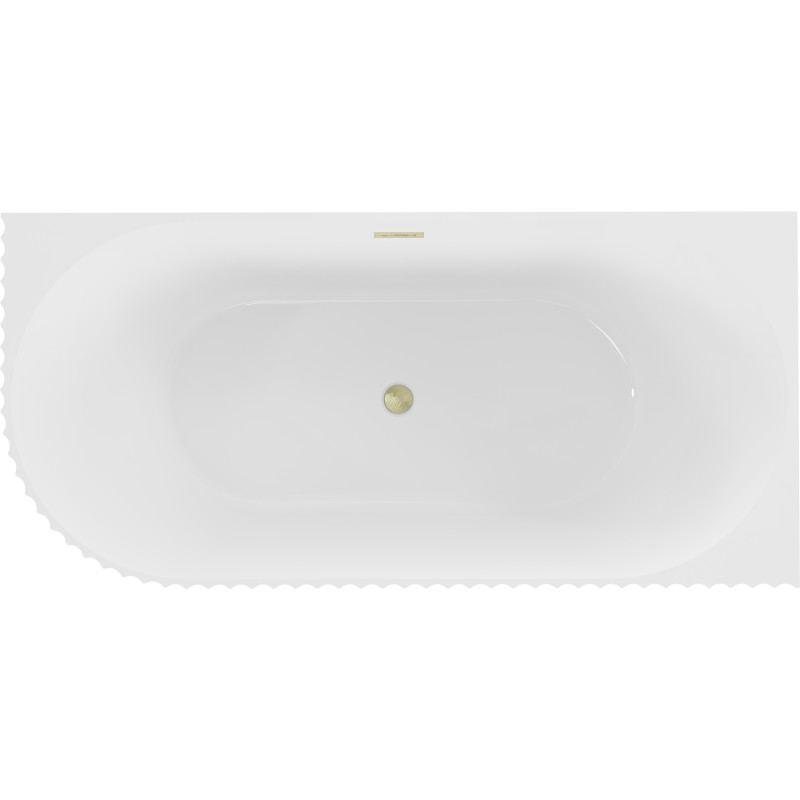 Mexen Gia baignoire autoportante d'angle rainurée droite 150 x 75 cm, blanc brillant, trop-plein brossé doré