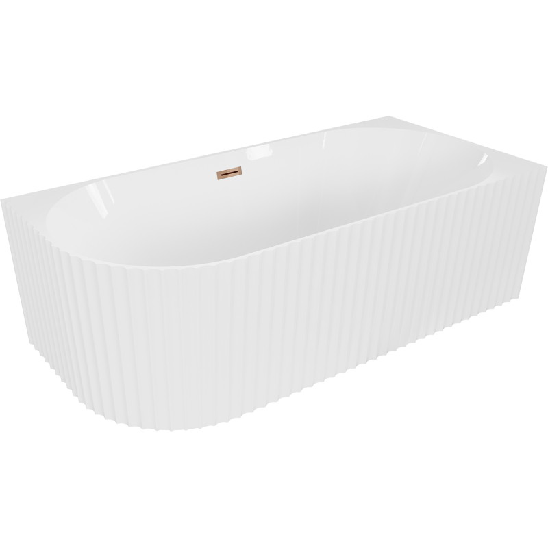 Mexen Gia baignoire autoportante d'angle rainurée droite 150 x 75 cm, blanc brillant, débord or rose - 52701507500P-60
