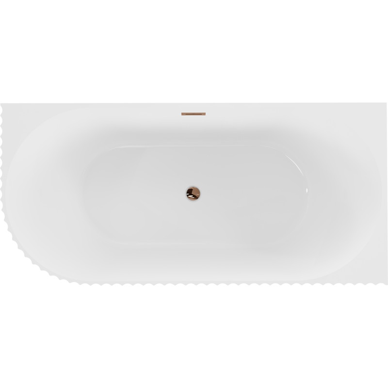 Mexen Gia baignoire autoportante d'angle rainurée droite 150 x 75 cm, blanc brillant, débord or rose - 52701507500P-60