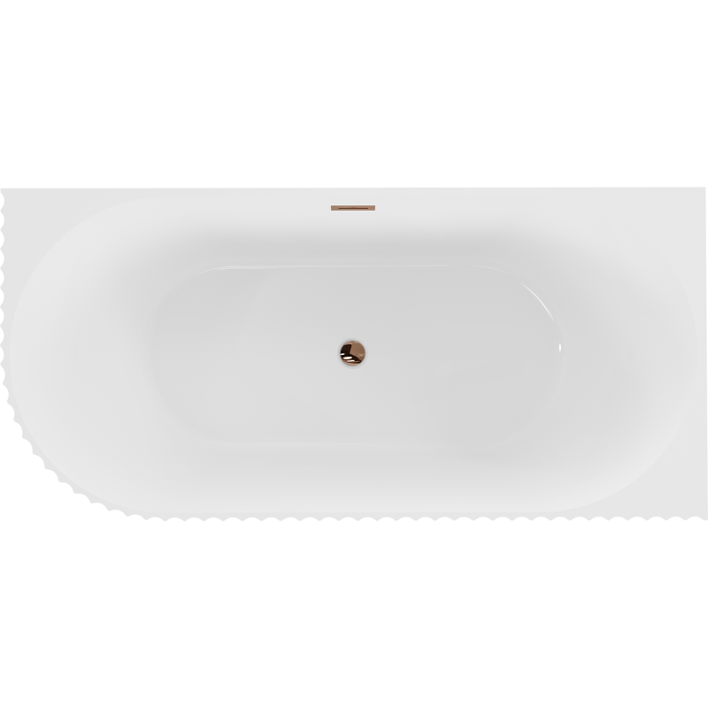 Mexen Gia baignoire autoportante d'angle rainurée droite 150 x 75 cm, blanc brillant, trop-plein or rose - 52701507500P-60
