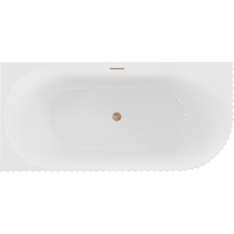 Mexen Gia baignoire autoportante d'angle rainurée droite 150 x 75 cm, blanc brillant, trop-plein en cuivre brossé