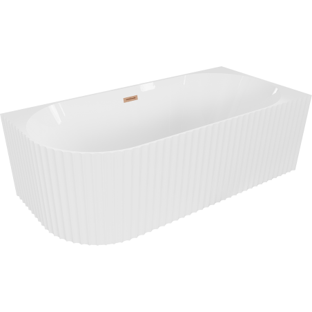 Mexen Gia baignoire îlot d'angle côtelée droite 150 x 75 cm, blanc brillant, trop-plein cuivre brossé - 52701507500P-65