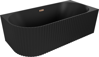 Mexen Gia baignoire îlot d'angle rainurée droite 170 x 80 cm, noir mat, trop-plein or rose - 52701708071P-60