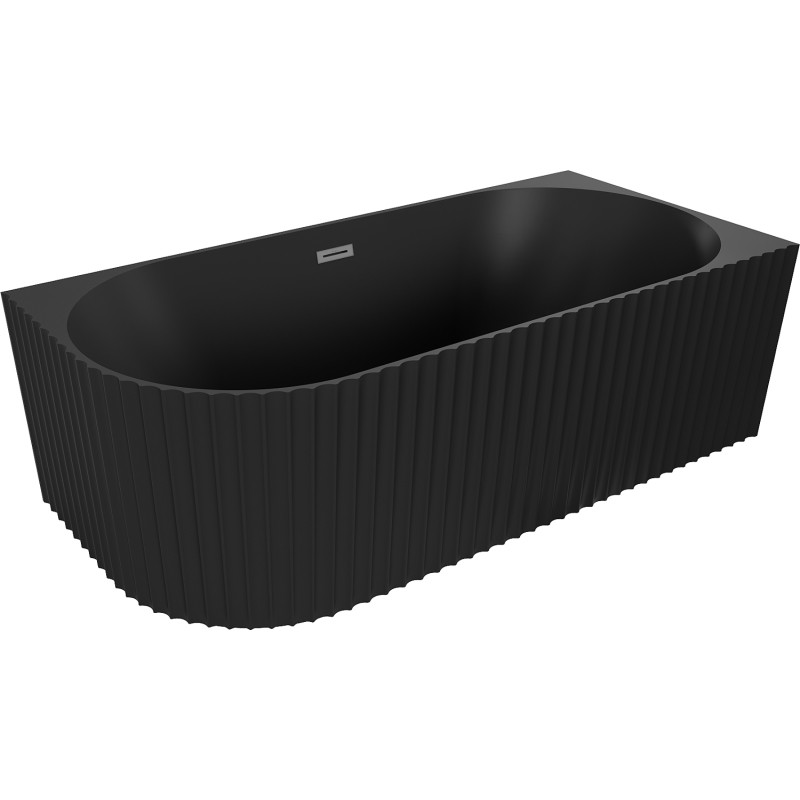 Mexen Gia baignoire autoportante d'angle cannelée droite 170 x 80 cm, noir mat, trop-plein gun metal - 52701708071P-95