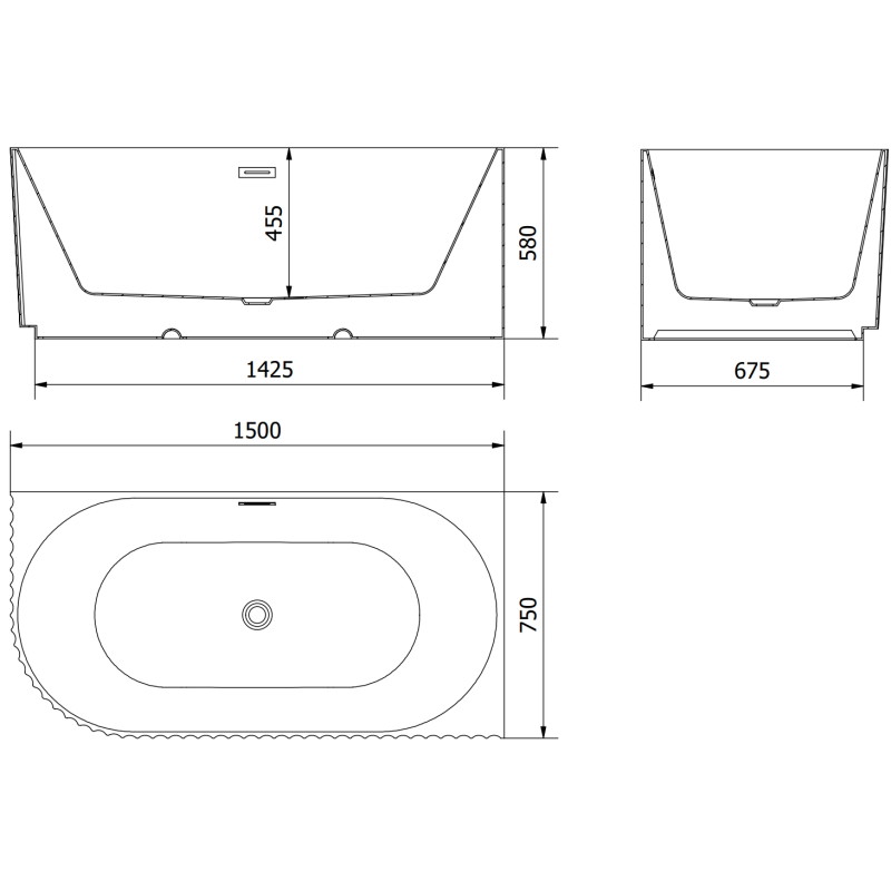 Mexen Gia baignoire autoportante d'angle rainurée droite 150 x 75 cm, blanc mat, trop-plein or brossé - 52701507501P-55
