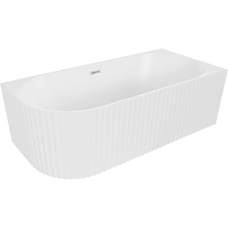 Mexen Gia baignoire îlot d'angle cannelée droite 150 x 75 cm, blanc mat, trop-plein chromé - 52701507501P-01