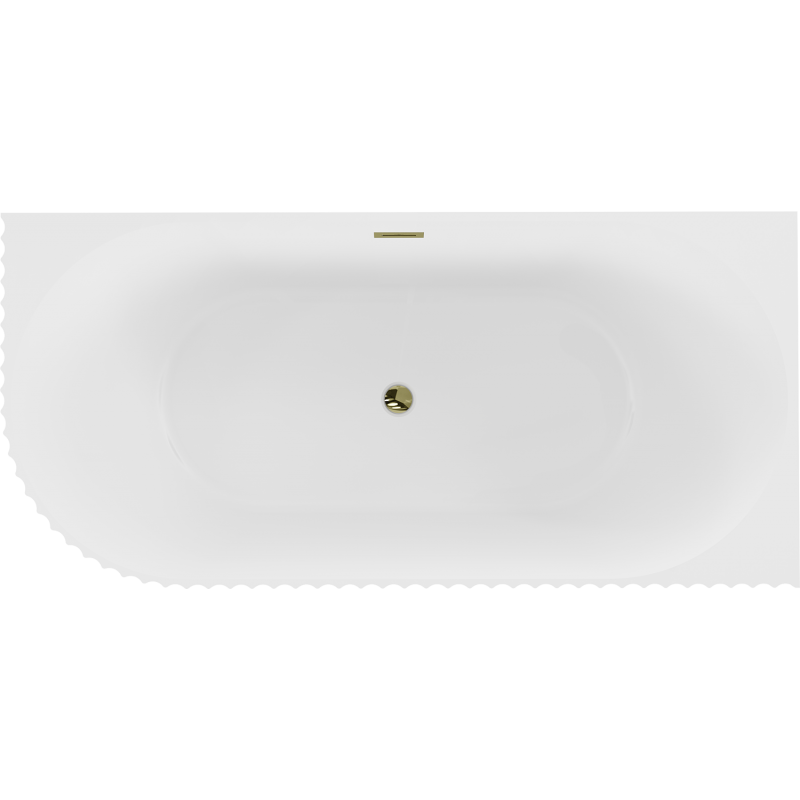 Mexen Gia baignoire autoportante d'angle rainurée droite 150 x 75 cm, blanc mat, trop-plein doré - 52701507501P-50