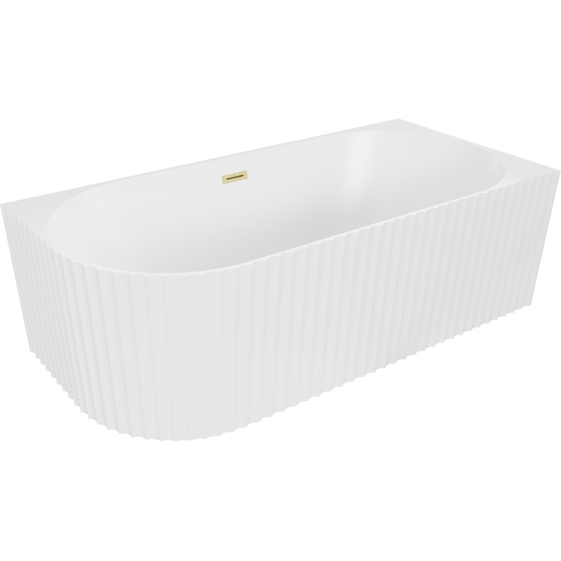 Mexen Gia baignoire autoportante d'angle rainurée droite 150 x 75 cm, blanc mat, trop-plein or brossé - 52701507501P-55