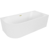 Mexen Gia baignoire autoportante d'angle rainurée droite 150 x 75 cm, blanche mate, trop-plein doré brossé - 52701507501P-55