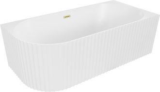 Mexen Gia baignoire autoportante d'angle rainurée droite 150 x 75 cm, blanc mat, trop-plein or brossé - 52701507501P-55