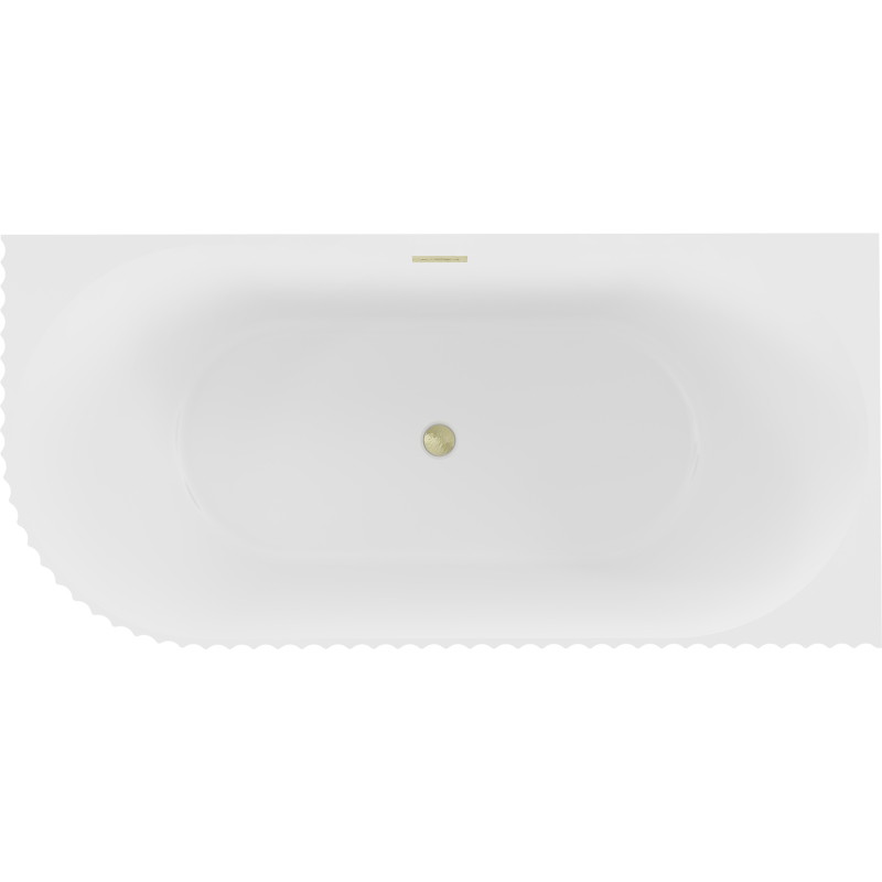 Mexen Gia baignoire autoportante d'angle rainurée droite 150 x 75 cm, blanc mat, trop-plein or brossé - 52701507501P-55