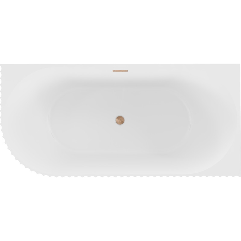 Mexen Gia baignoire autoportante d'angle rainurée droite 150 x 75 cm, blanc mat, trop-plein en cuivre brossé - 52701507501P-65