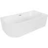 Mexen Gia baignoire autoportante d'angle rainurée droite 150 x 75 cm, blanc mat, trop-plein en cuivre brossé - 52701507501P-65