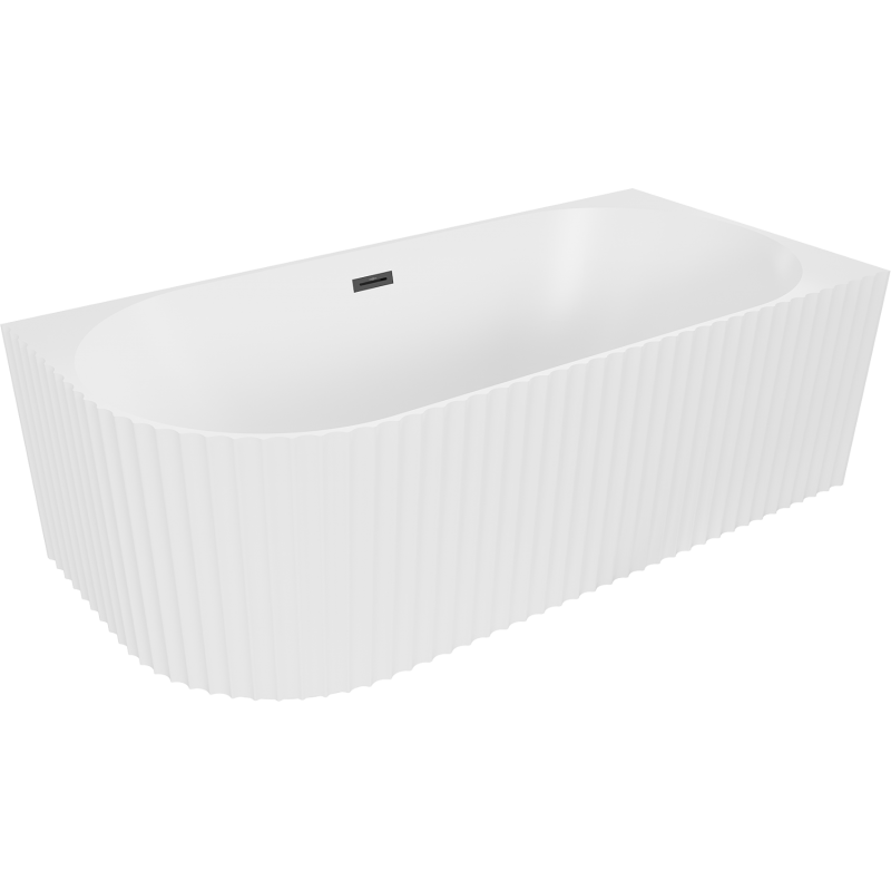 Mexen Gia baignoire autoportante d'angle rainurée droite 150 x 75 cm, blanc mat, trop-plein noir - 52701507501P-70