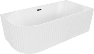 Baignoire libre Mexen Gia d'angle striée droite 150 x 75 cm, blanc mat, trop-plein noir - 52701507501P-70
