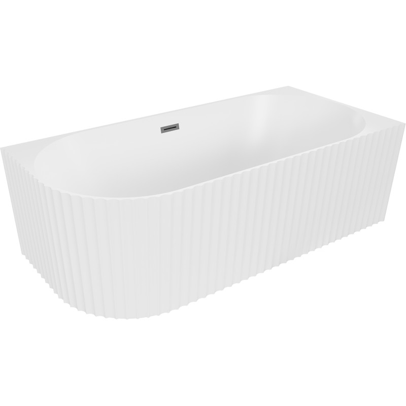 Mexen Gia baignoire autoportante d'angle rainurée droite 150 x 75 cm, blanc mat, trop-plein métal gun - 52701507501P-95