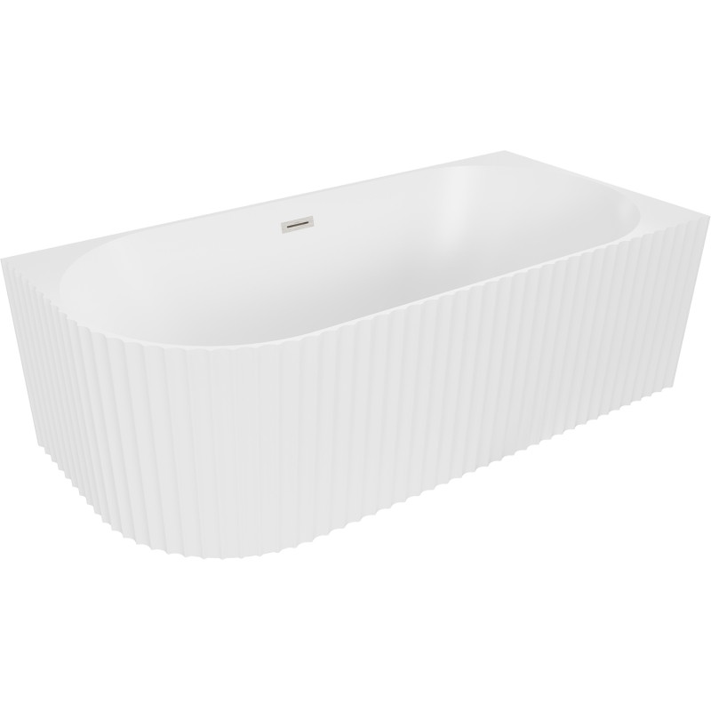 Mexen Gia baignoire îlot d'angle cannelée droite 150 x 75 cm, blanc mat, trop-plein nickel brossé - 52701507501P-97
