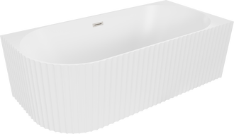 Mexen Gia baignoire autoportante d'angle cannelée droite 150 x 75 cm, blanc mat, trop-plein nickel brossé - 52701507501P-97