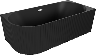 Mexen Gia baignoire îlot d'angle rainurée droite 150 x 75 cm, noir mat, trop-plein chrome - 52701507571P-01