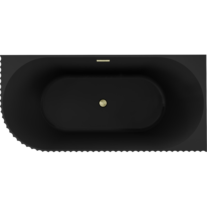 Mexen Gia baignoire autoportante d'angle cannelée droite 150 x 75 cm, noir mat, trop-plein doré brossé - 52701507571P-55