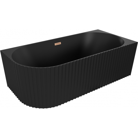 Mexen Gia baignoire autoportante d'angle cannelée droite 150 x 75 cm, noir mat, trop-plein en cuivre brossé - 52701507571P-65