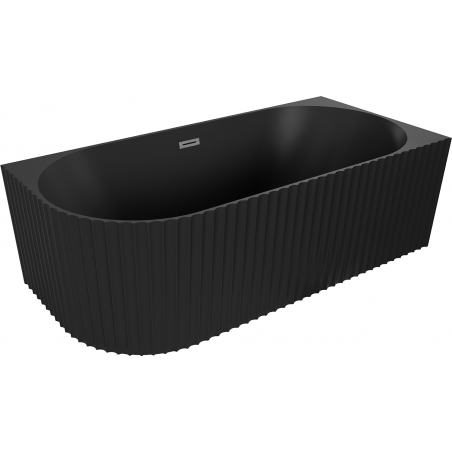 Mexen Gia baignoire autoportante d'angle cannelée droite 150 x 75 cm, noir mat, trop-plein gun gray brossé - 52701507571P-66