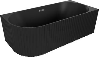 Mexen Gia baignoire autoportante d'angle cannelée droite 150 x 75 cm, noir mat, trop-plein gun gray brossé - 52701507571P-66