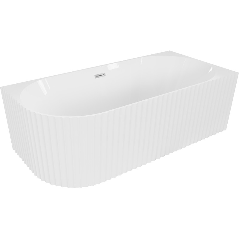 Mexen Gia baignoire autoportante d'angle nervurée droite 170 x 80 cm, blanc brillant, trop-plein chrome - 52701708000P-01