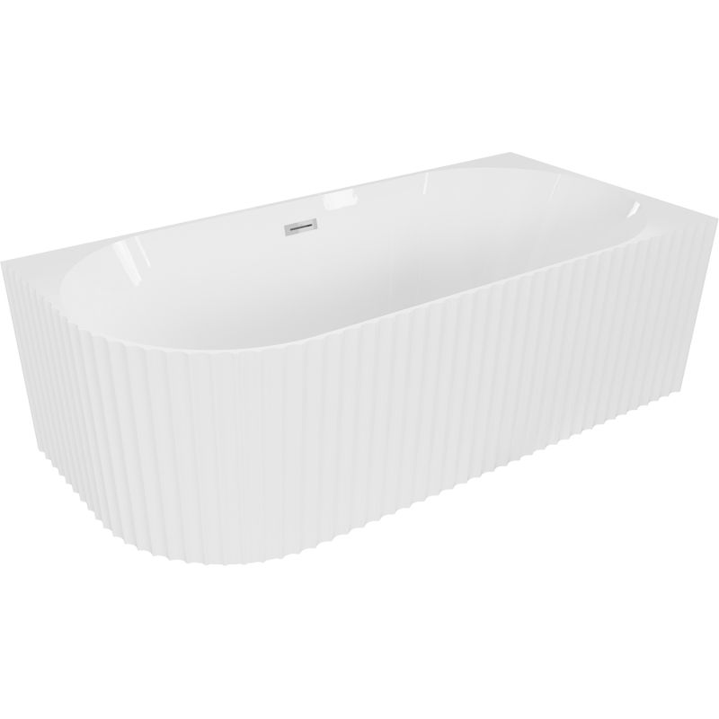 Mexen Gia, baignoire autoportante d'angle rainurée droite 170 x 80 cm, blanc brillant, trop-plein chromé - 52701708000P-01