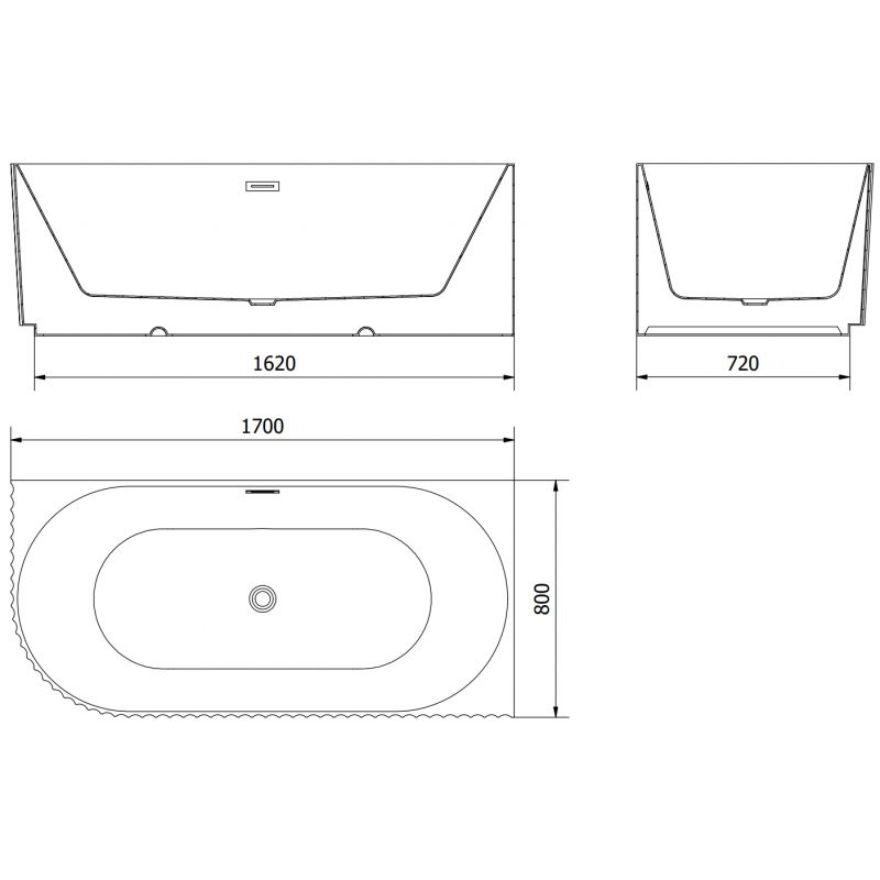 Mexen Gia baignoire autoportante d'angle rainurée droite 170 x 80 cm, blanc brillant, trop-plein blanc - 52701708000P-20