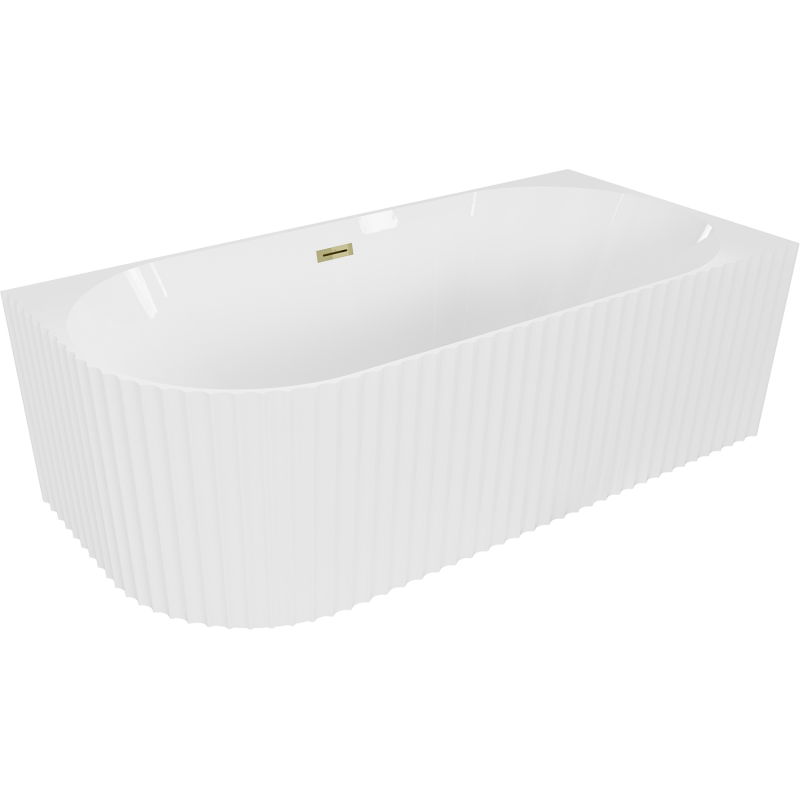 Mexen Gia baignoire autoportante d'angle rainurée droite 170 x 80 cm, blanc brillant, trop-plein doré - 52701708000P-50