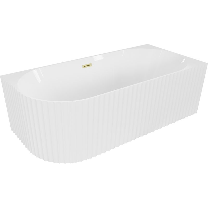 Mexen Gia baignoire autoportante d'angle rainurée droite 170 x 80 cm, blanc brillant, trop-plein or brossé - 52701708000P-55