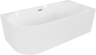 Mexen Gia baignoire autoportante d'angle rainurée droite 170 x 80 cm, blanc brillant, trop-plein cuivre brossé - 52701708000P-65