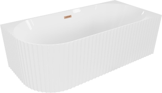 Mexen Gia baignoire autoportante d'angle rainurée droite 170 x 80 cm, blanc brillant, trop-plein cuivre brossé