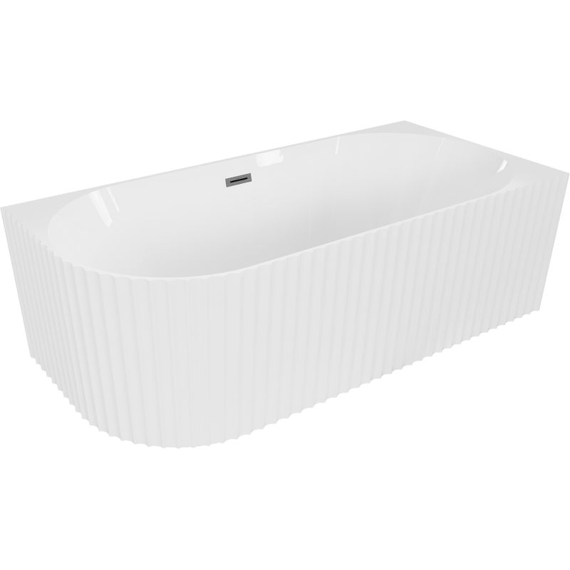 Mexen Gia baignoire îlot d'angle rainurée droite 170 x 80 cm, blanc brillant, trop-plein gun gris brossé - 52701708000P-66