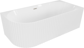 Baignoire Mexen Gia îlot d'angle rainurée droite 170 x 80 cm, blanc brillant, trop-plein nickel brossé - 52701708000P-97