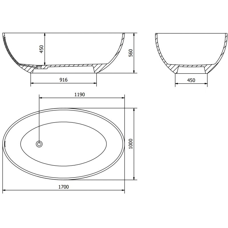 Mexen Prato baignoire autoportante en conglomérat 170 x 100 cm, noir mat - 57251701070