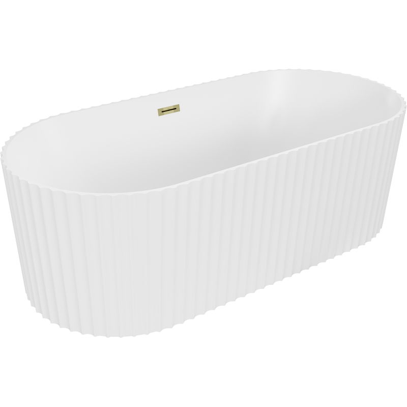 Mexen Paola baignoire autoportante cannelée 170 x 80 cm, blanc mat, trop-plein doré - 52721708001-50