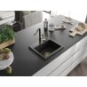 Mexen Milo évier en granit 1 bac avec robinet de cuisine Flora, noir/argent métallisé - 6505-73-670401-57-G