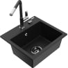 Mexen Milo évier en granit 1 bac avec robinet de cuisine Flora, noir - 6505-77-670401-07-B