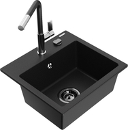 Mexen Milo évier en granit 1 bac avec robinet de cuisine Flora, noir - 6505-77-670401-07-B