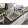 Mexen Elias évier en granit 1 bac avec égouttoir et robinet de cuisine Flora, beige - 6511-69-670401-09