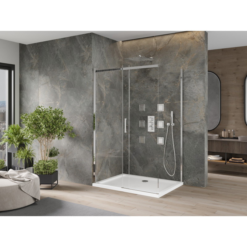 Mexen Omega cabine de douche coulissante 130 x 80 cm, transparent, chrome + bac à douche plat - 825-130-080-01-00-4010