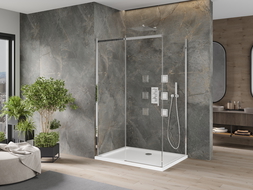 Mexen Omega cabine de douche coulissante 130 x 80 cm, transparent, chrome + receveur Flat - 825-130-080-01-00-4010