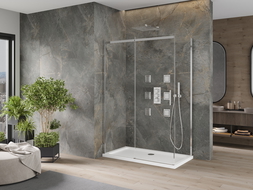 Cabine de douche coulissante Mexen Omega 140 x 70 cm, transparent, chrome + receveur Plat - 825-140-070-01-00-4010