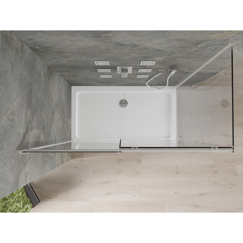 Mexen Omega cabine de douche coulissante 140 x 70 cm, transparent, chrome + bac à douche Flat - 825-140-070-01-00-4010