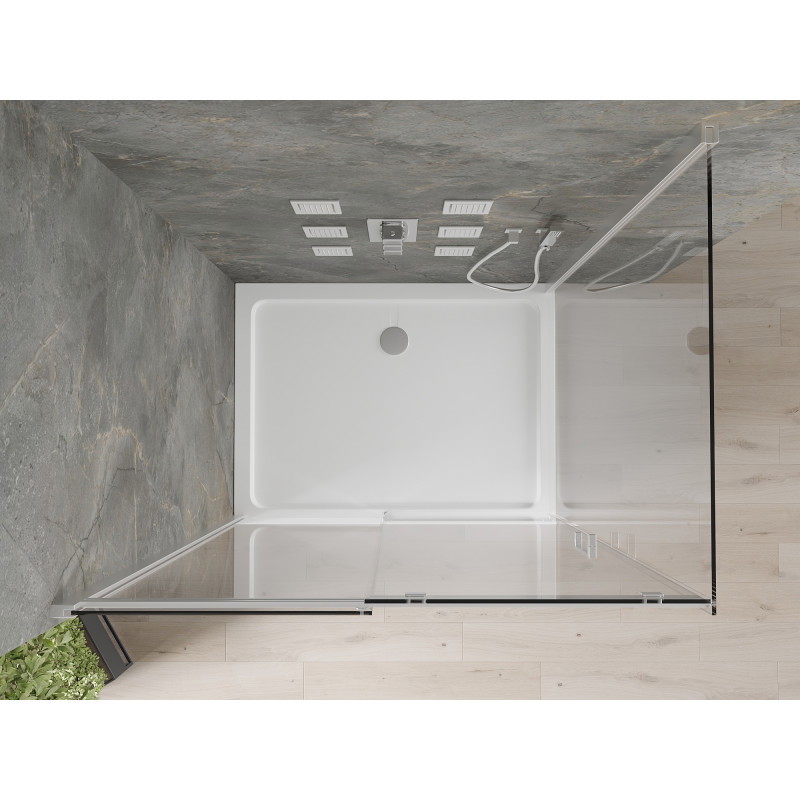 Mexen Omega cabine de douche coulissante 140 x 100 cm, transparent, chrome + receveur Flat - 825-140-100-01-00-4010